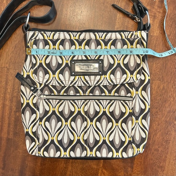 New Relic Geometric Print Canvas Faux Leather Crossbody Purse Shoulder Bag - Picture 3 of 15